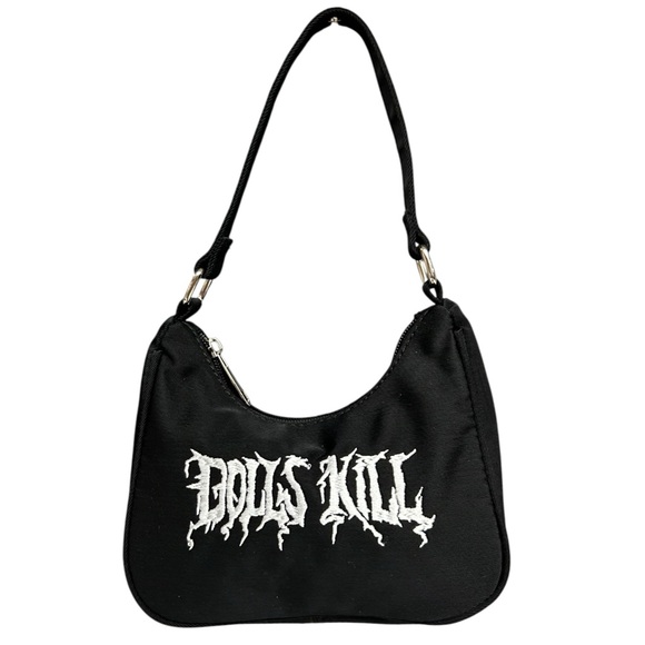 Dolls Kill Handbags - Dolls Kill Logo Mini Hobo Shoulder Bag Black Y2K Goth Streetwear Purse